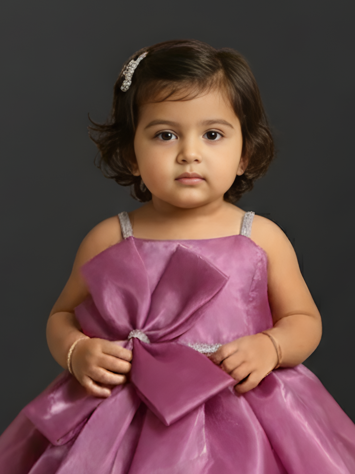 Elegant Mauve Organza Party Dress with Statement Oversized Bow