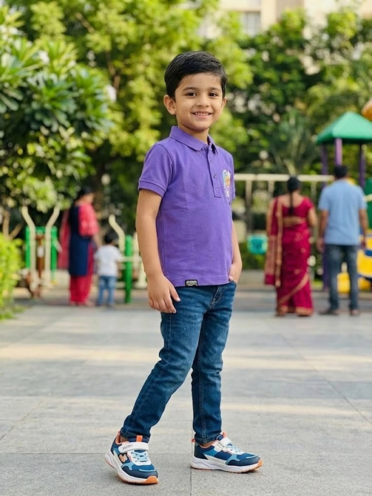 Boys Vibrant Purple Graphic Polo T-Shirt