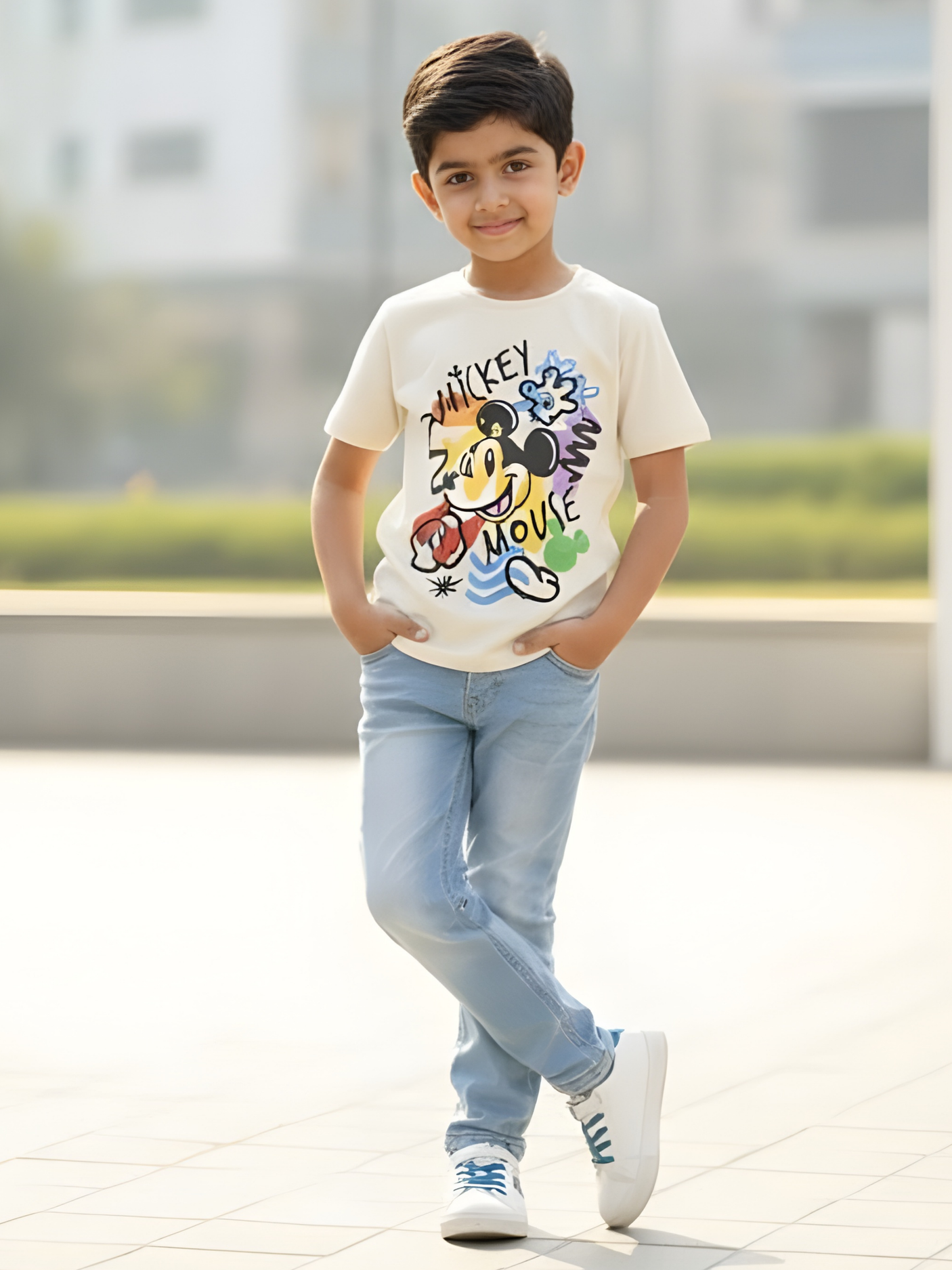 Boys' Disney Mickey Mouse "Doodle" Graphic T-Shirt - Cream