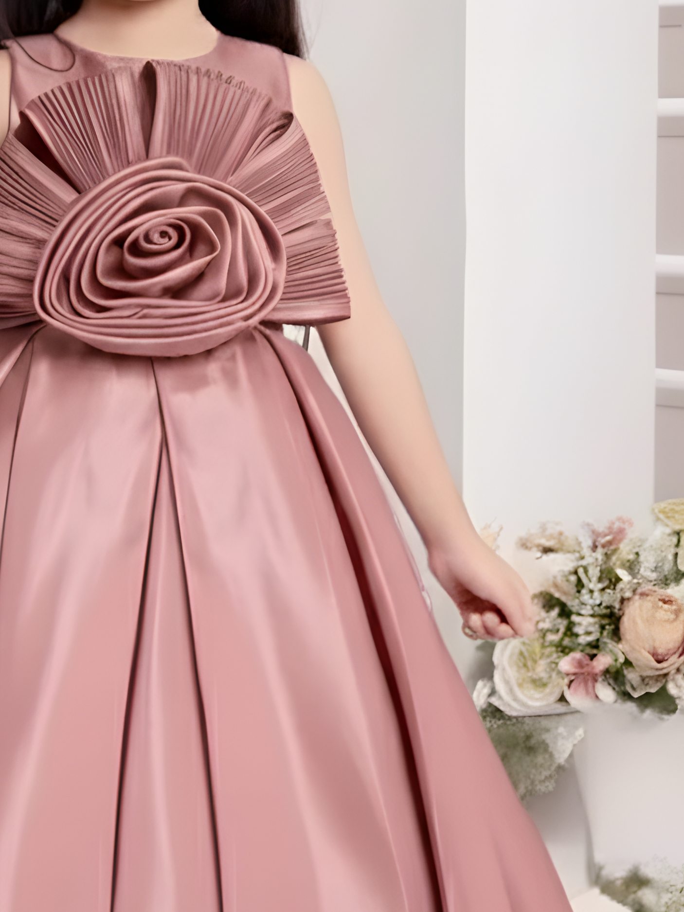 Girls Party Satin Western Gown With Work - Peach