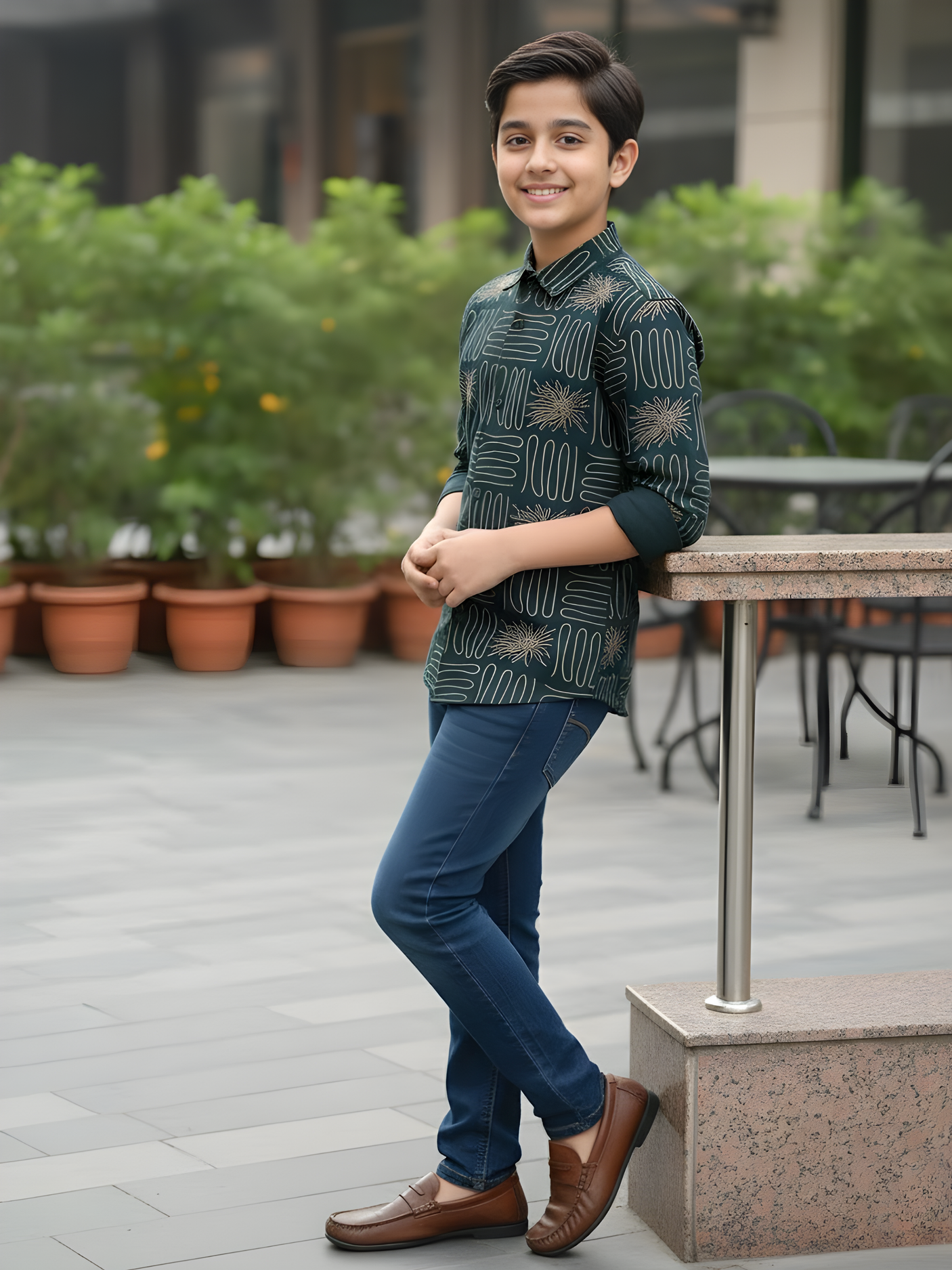 Boys Dark Green Sunburst Graphic Print Shirt