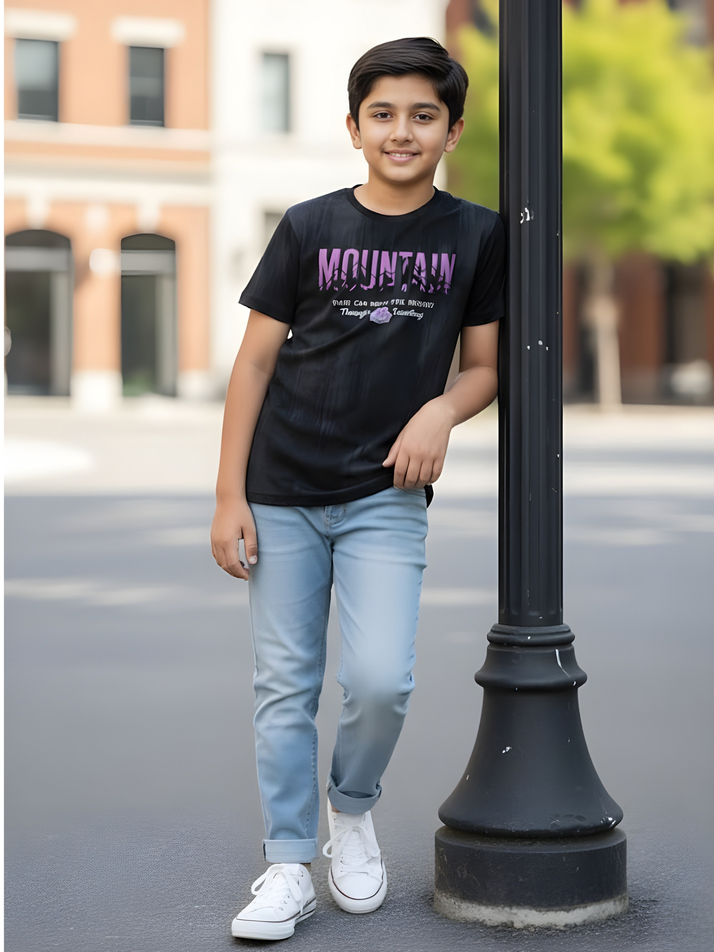 Boys Black "Mountain" Graphic Printed T-Shirt