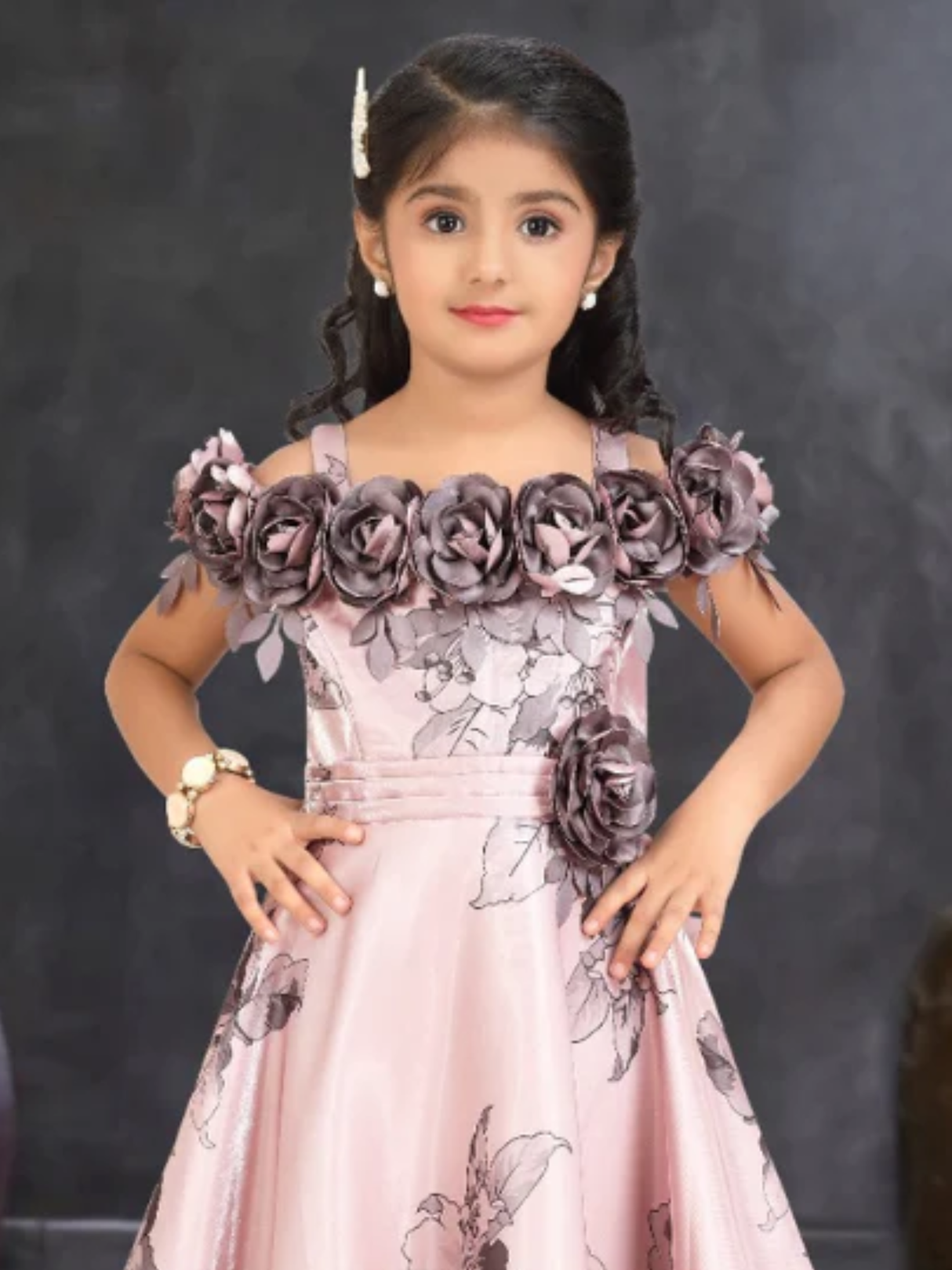 Girls Party Satin Western Gown With Work- Peach