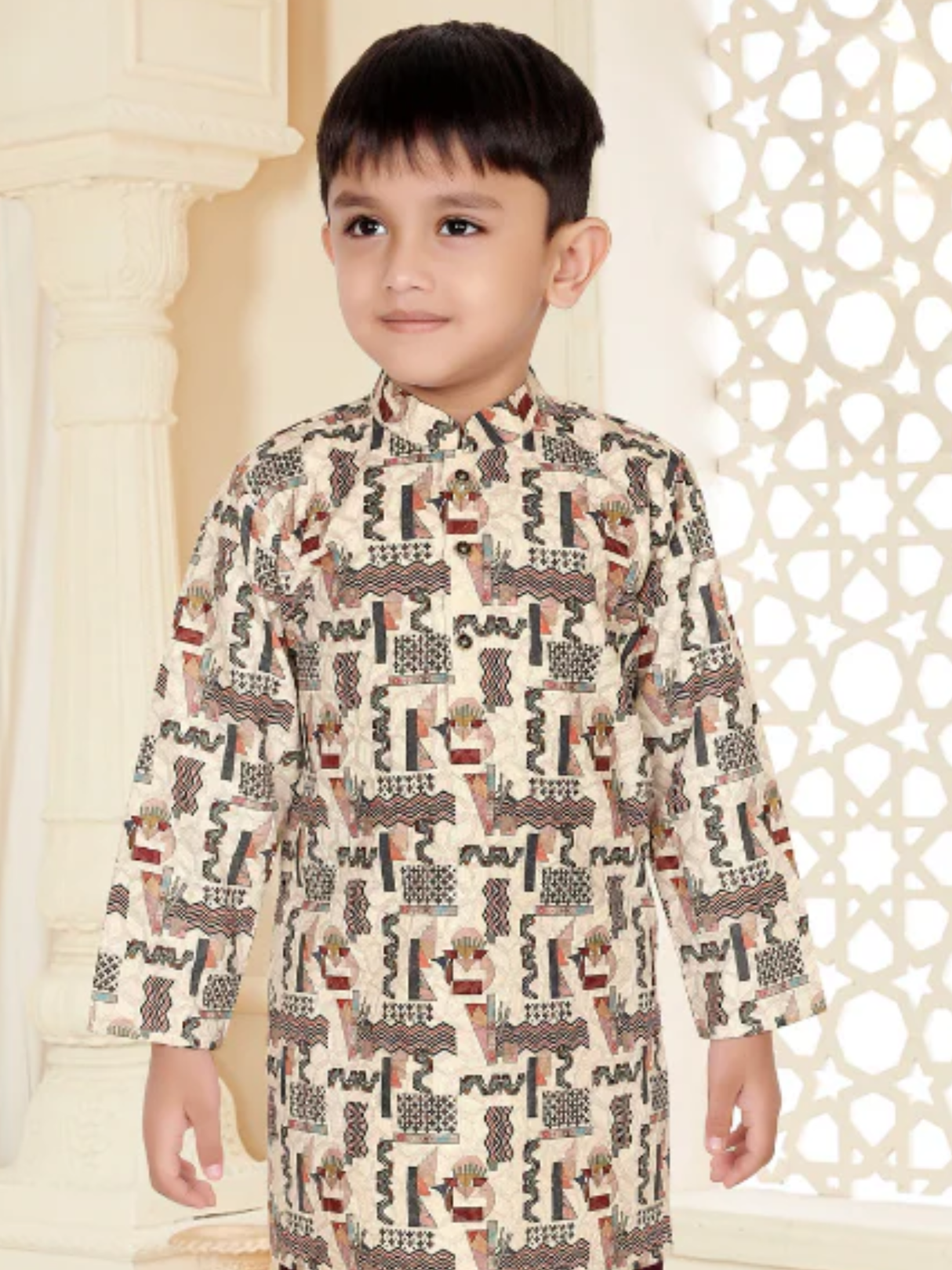 Boys' Festive Dusty Pink Kurta and White Pajama Set