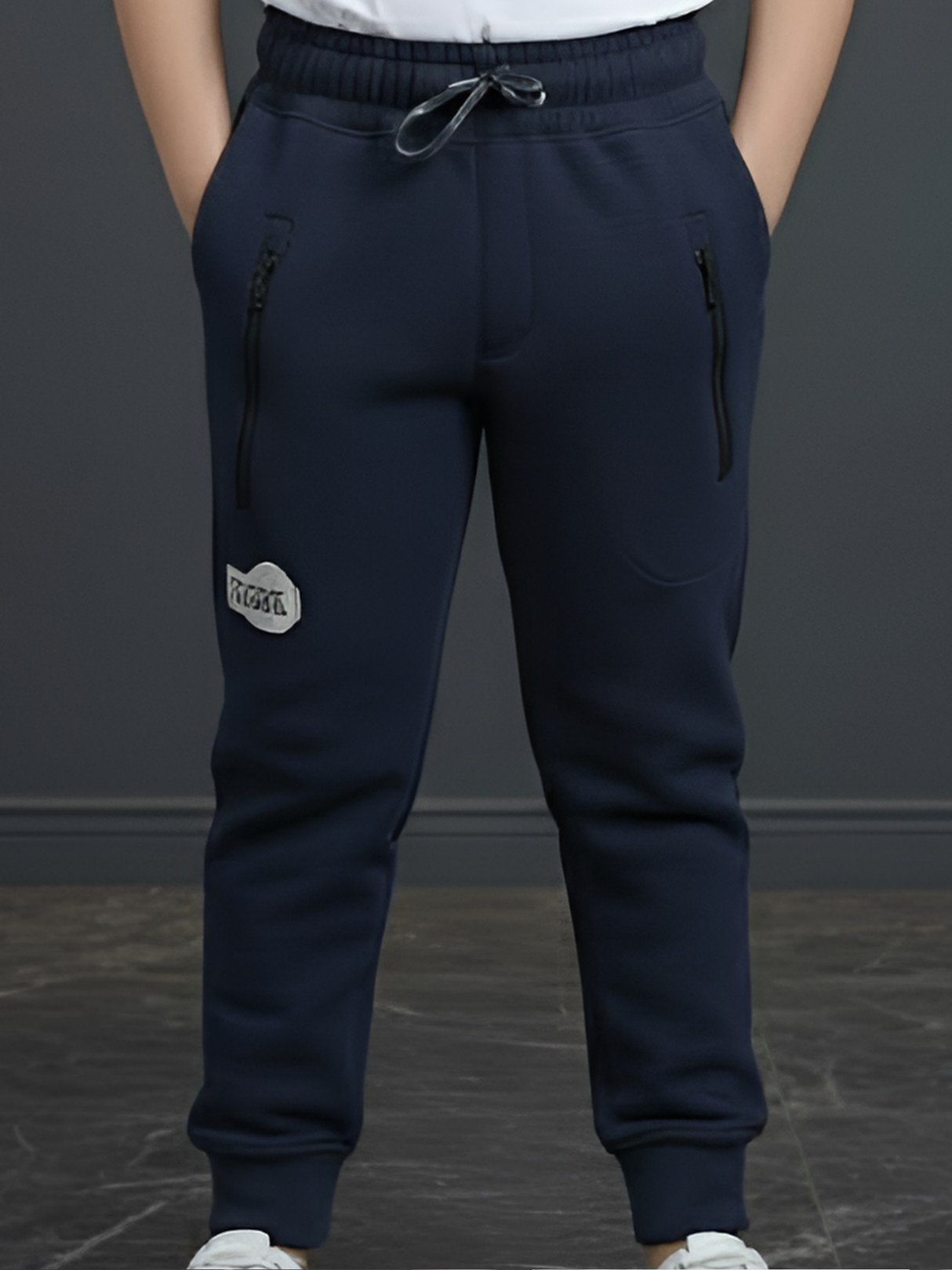Boys' Navy Blue Waffle-Textured Active Track Pants