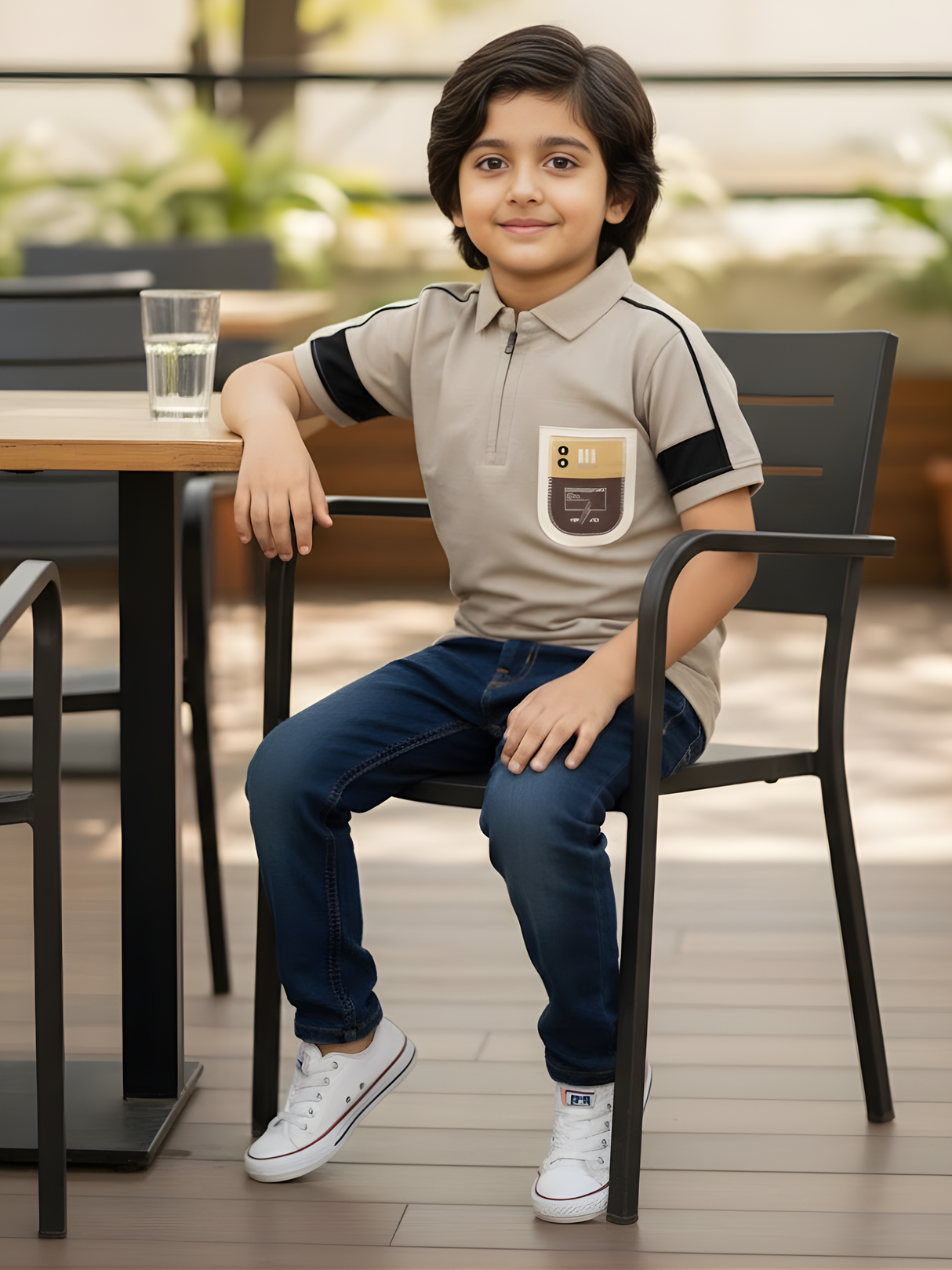 Boys' Sporty Grey Quarter-Zip Polo T-Shirt