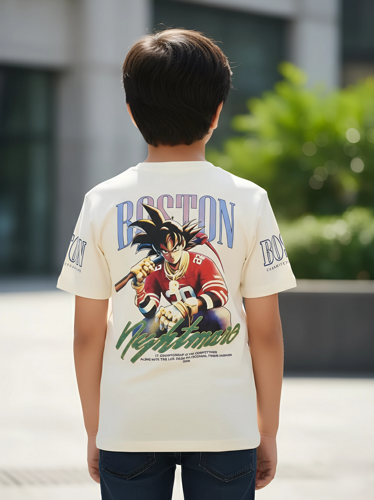 Kids' Boston Graphic Textured Cream T-Shirt