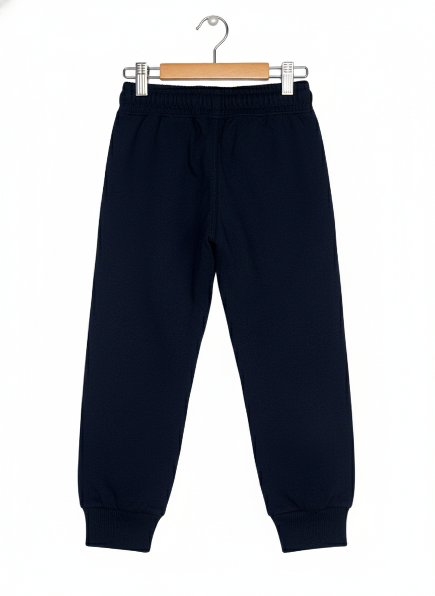 Boys' Navy Blue Fleece Jogger Track Pants with Neon Green Drawstring