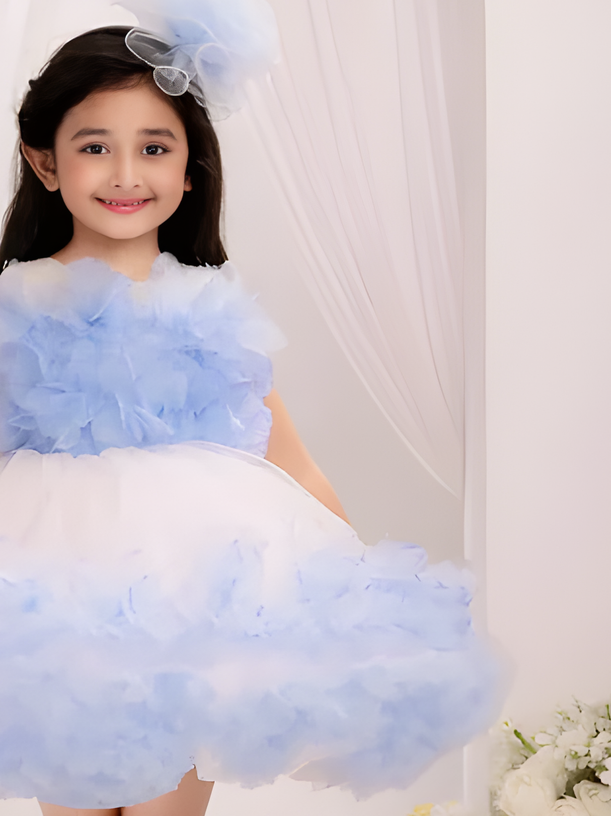 Girls Party Heavy Western Gown With Work - Blue