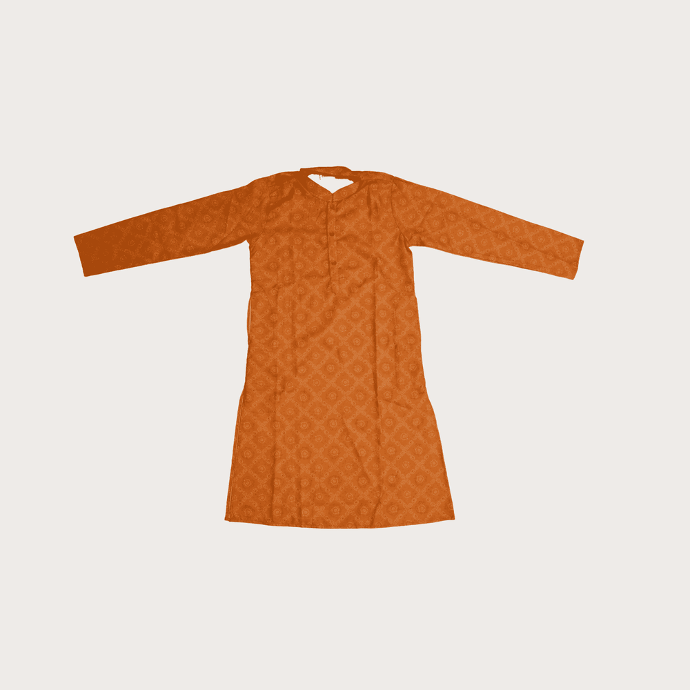 Boys Traditional Printed Chudidar Kurta Set - Orange