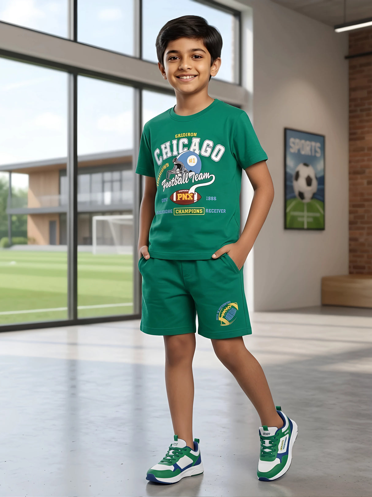 Boys' Emerald Green Chicago Football Graphic Co-ord Set
