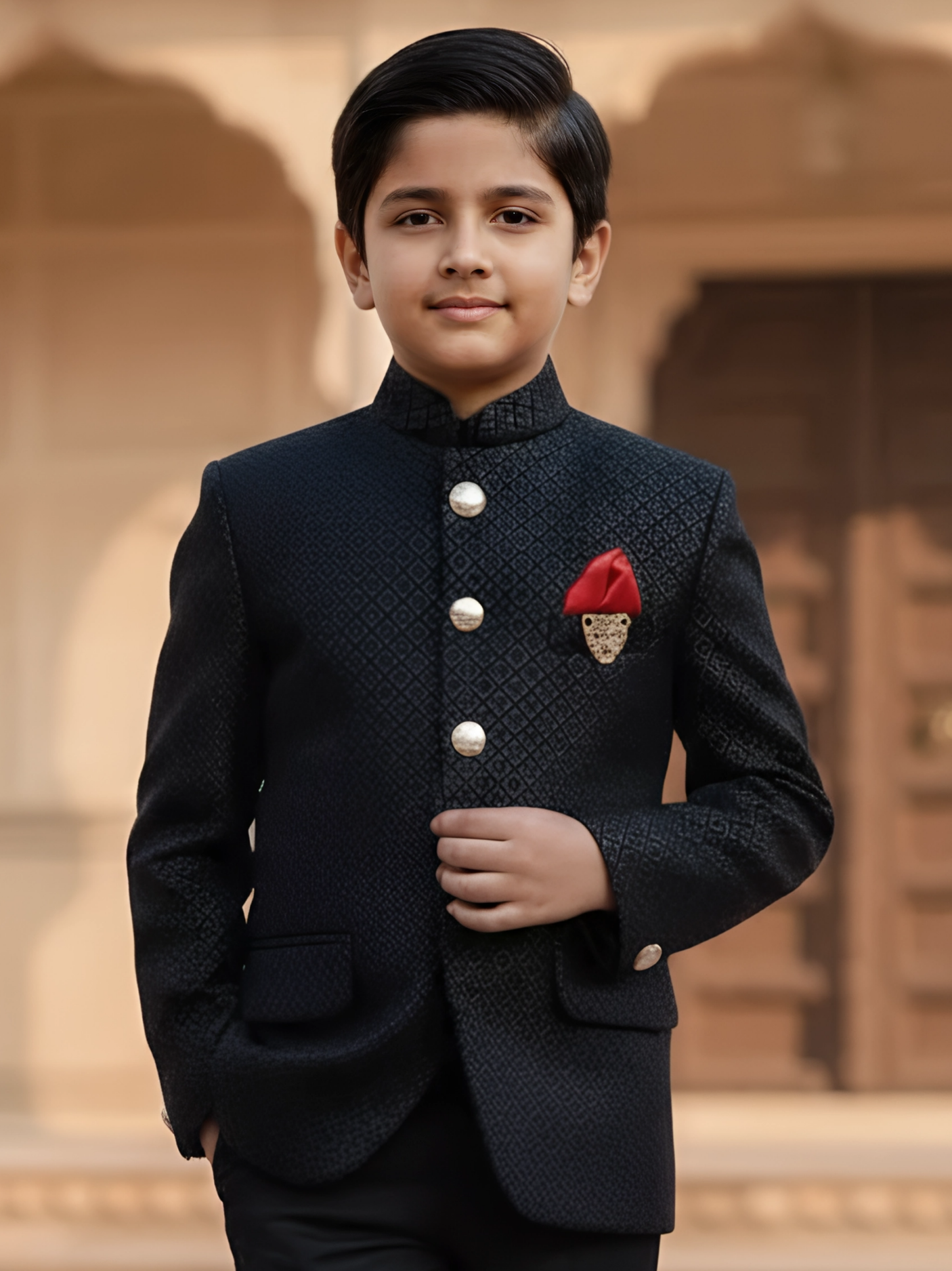 Boys' Midnight Black Embroidered Jodhpuri Coat Suit Set