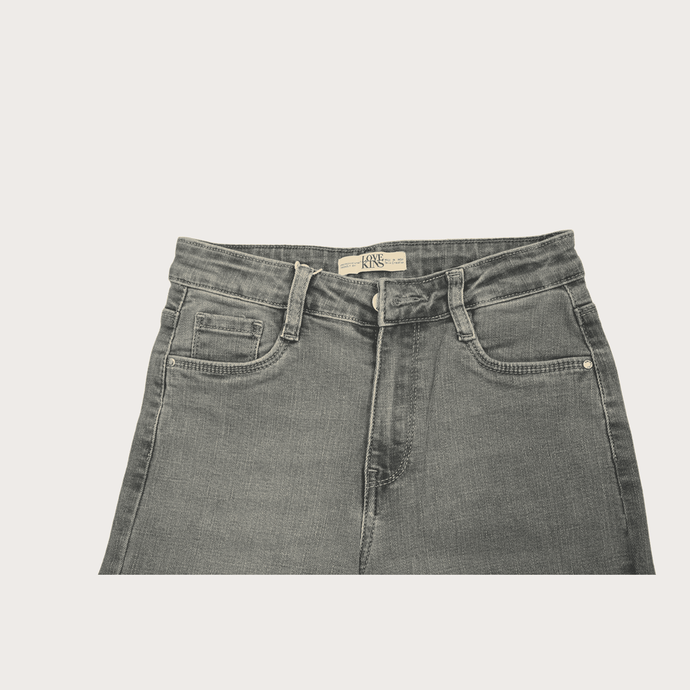 Girls Casual Plain Jeans Pant Fixed Waist - Grey