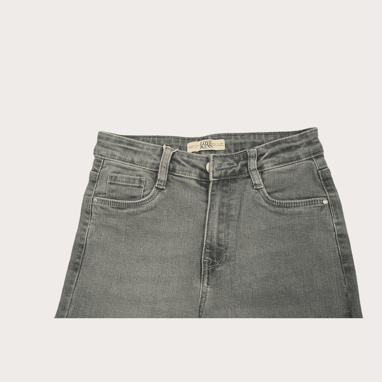 Girls Casual Plain Jeans Pant Fixed Waist - Grey
