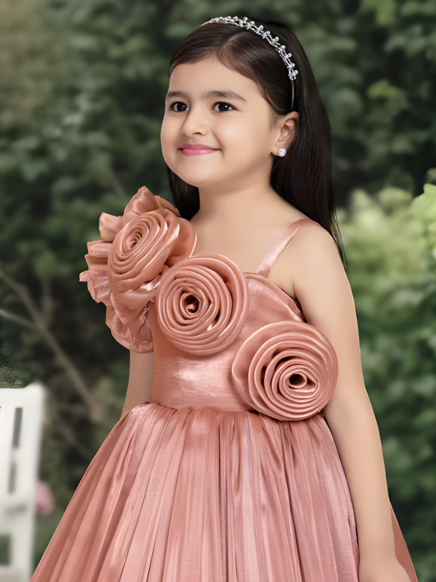 Girls Party Heavy Western Gown with work - Brown