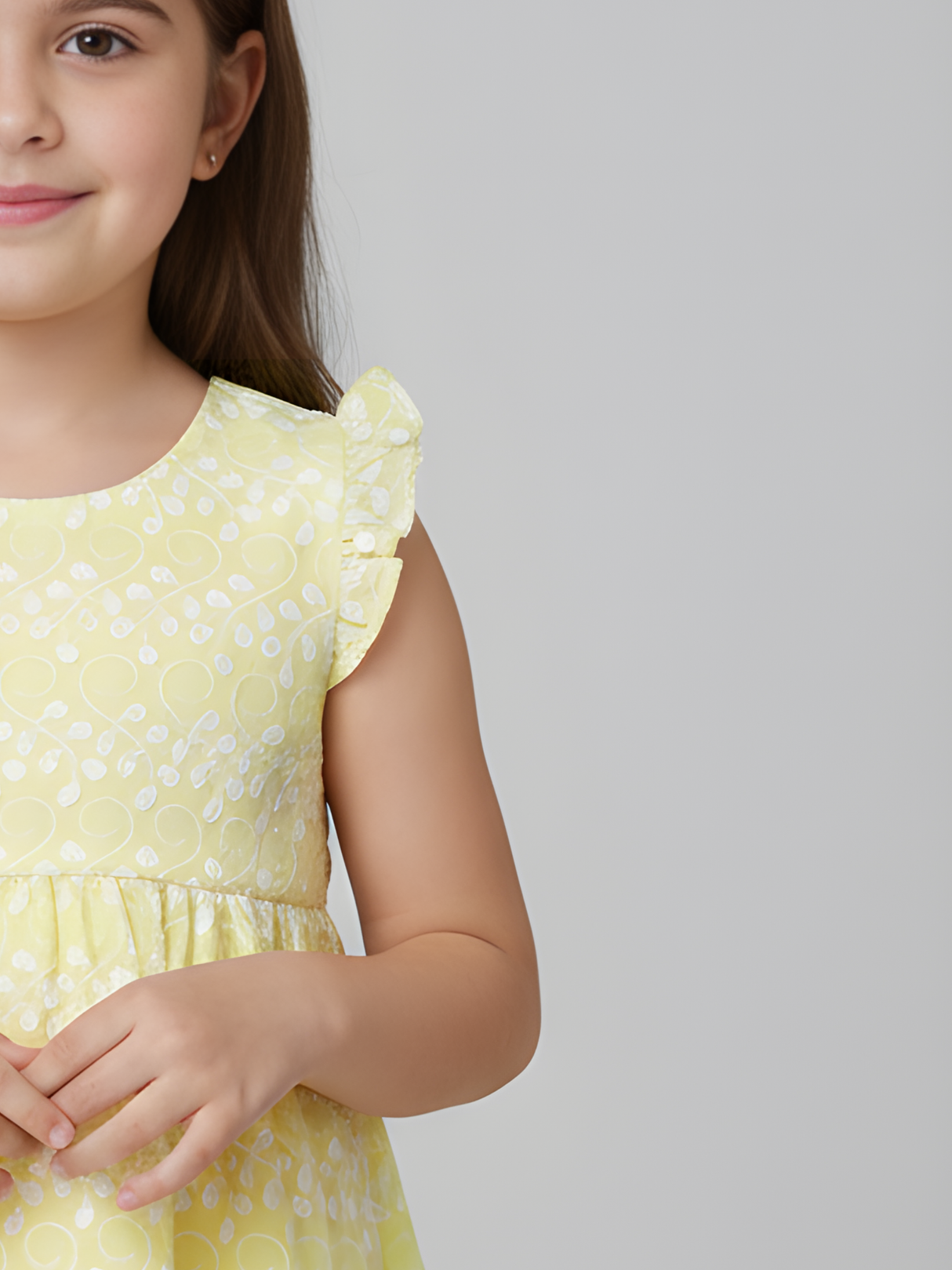 Sunshine Yellow Frock with White Broderie Anglaise & Ruffle Sleeves