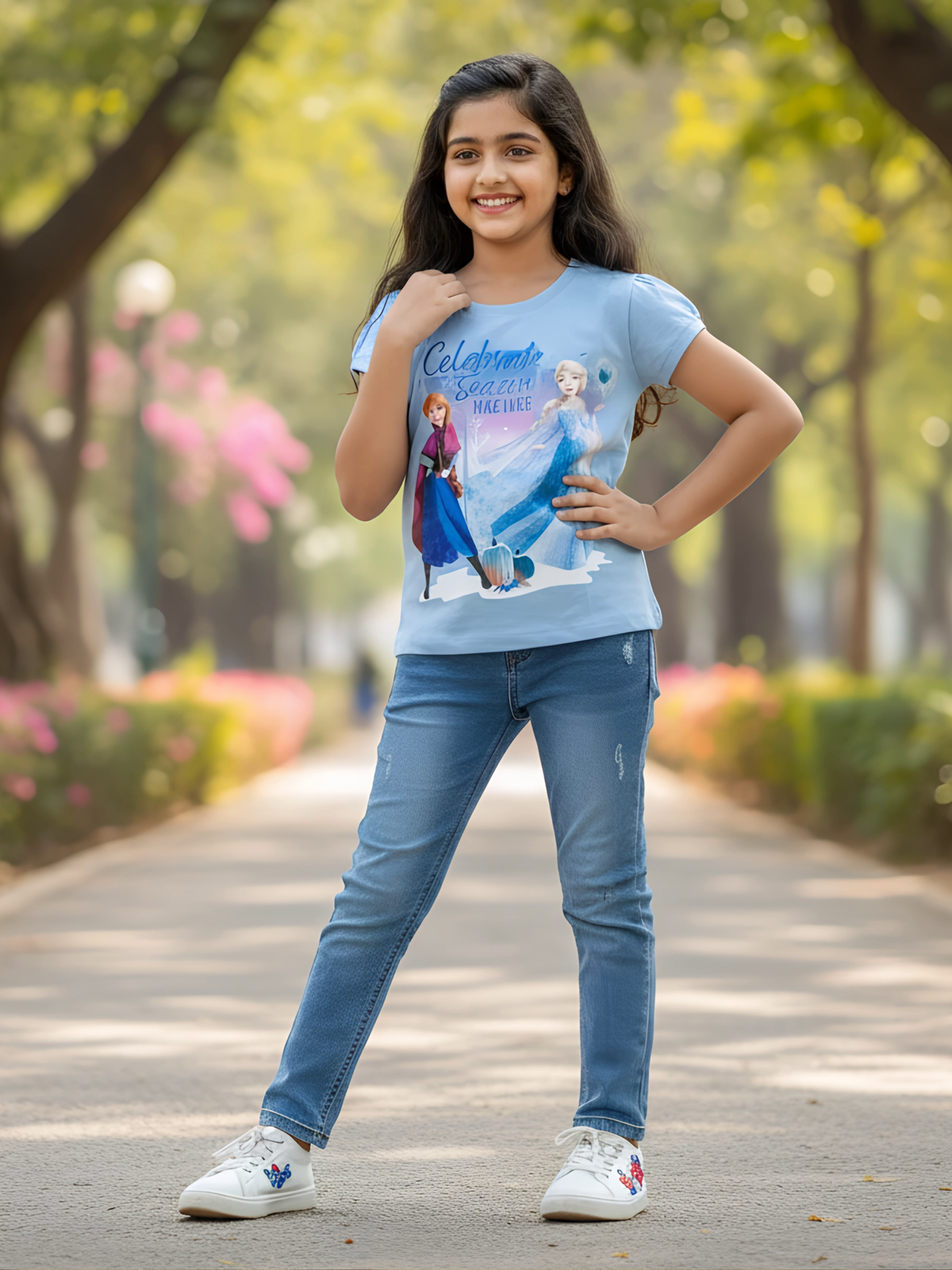 Girls' Frozen Theme Graphic Print Tops
