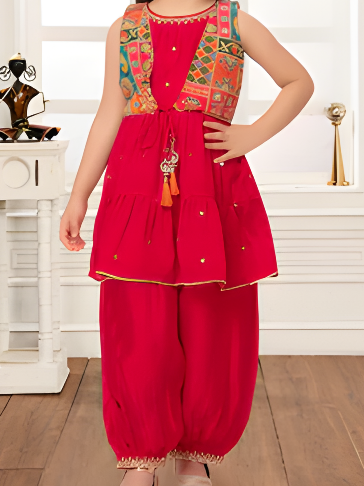 Girls Traditional Half Sleeves Plazo Set - Rani.
