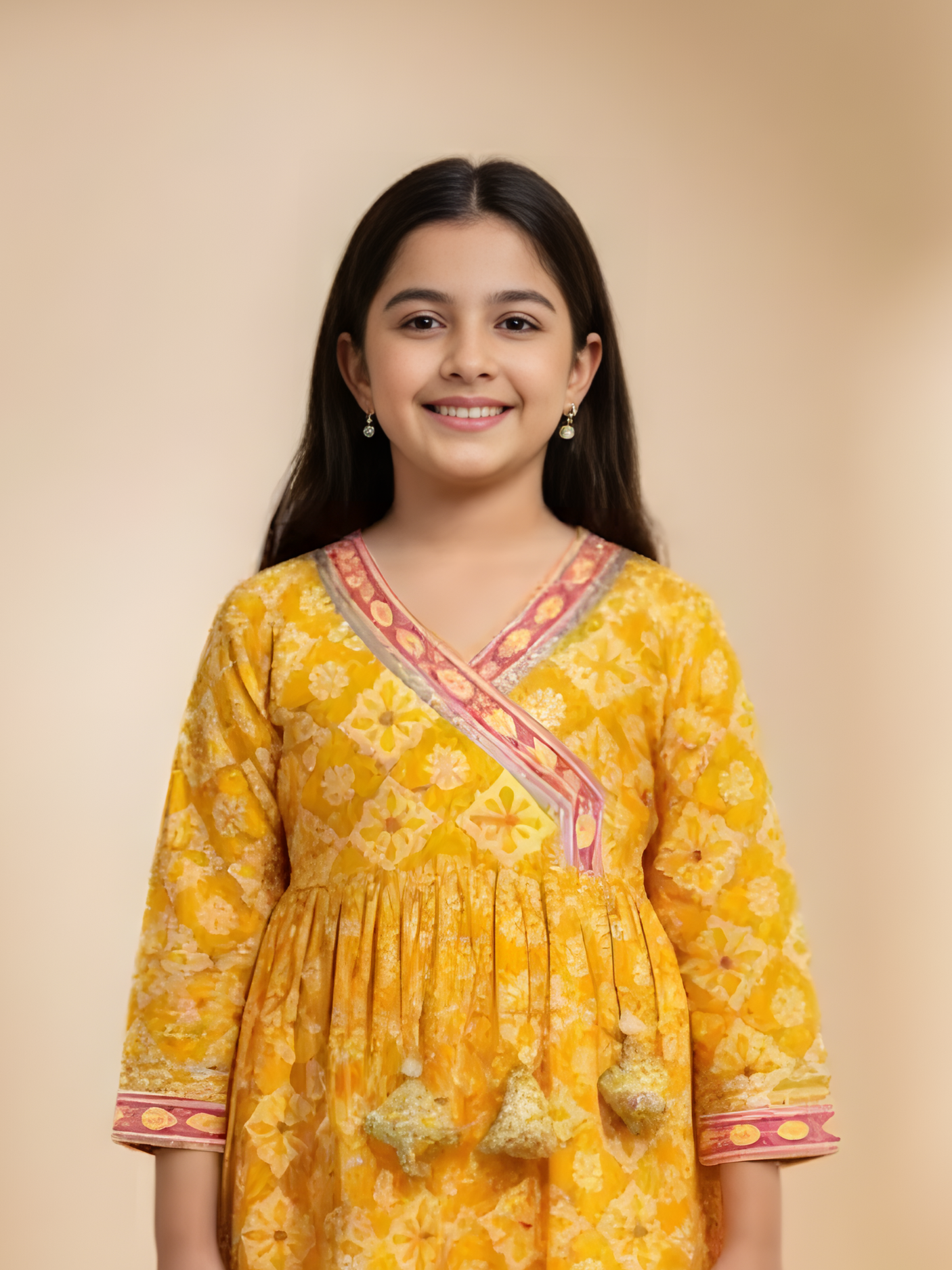Girls Orange Bandhani Print Sharara Set