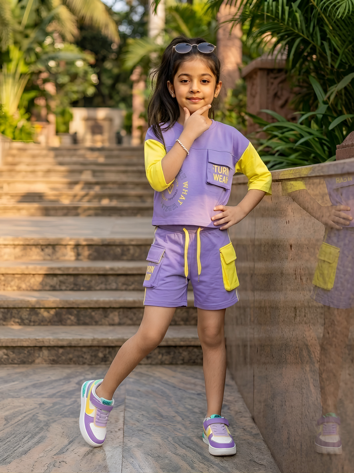 Girls Vibrant Purple & Lime Cargo Style Coordinate Set