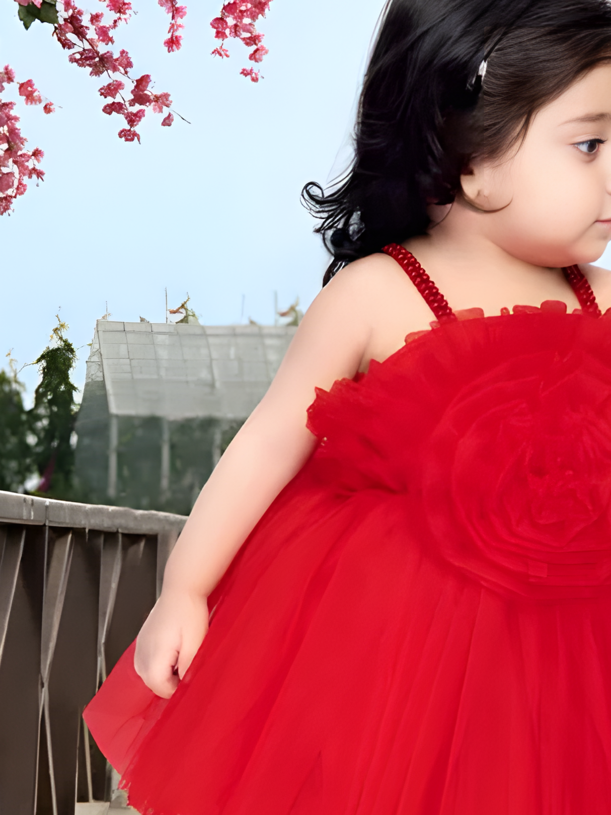 Girls Party Plain Regular Party Frock - Red