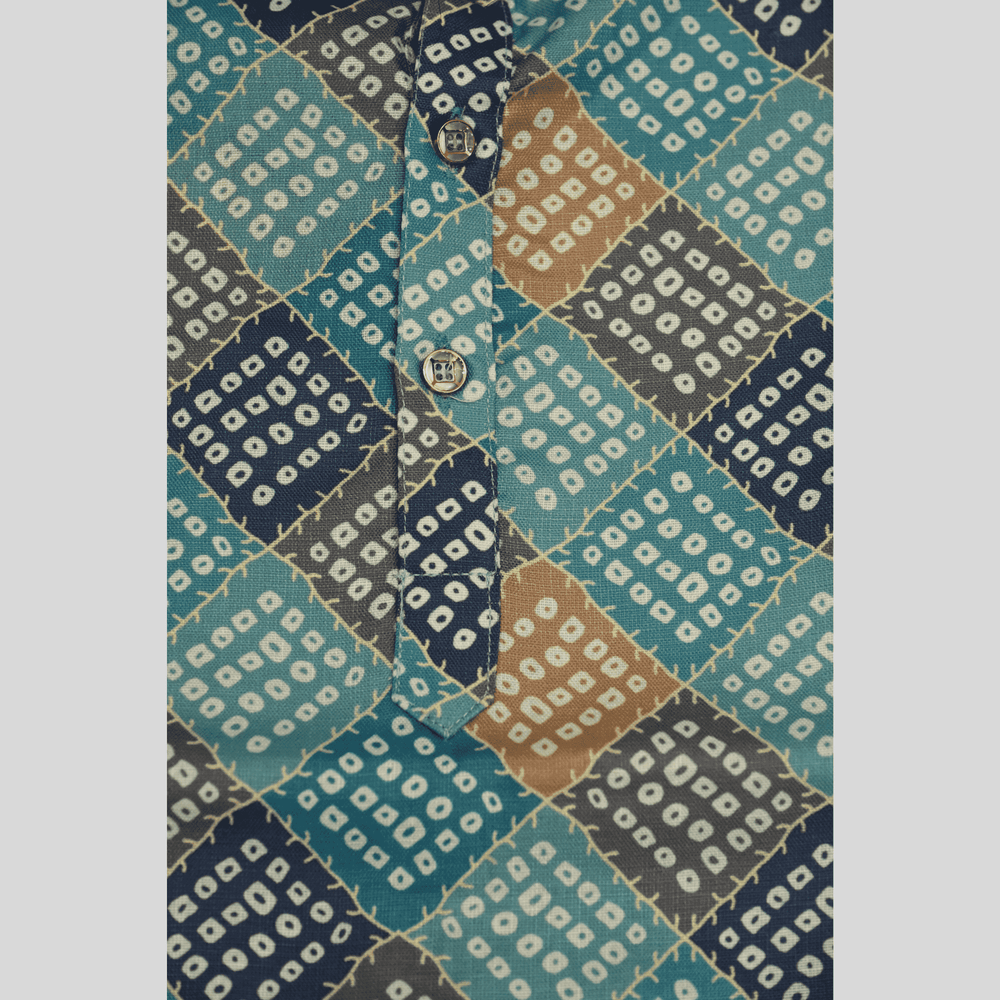 Boys Traditional Printed Chudidar Kurta Set - Blue