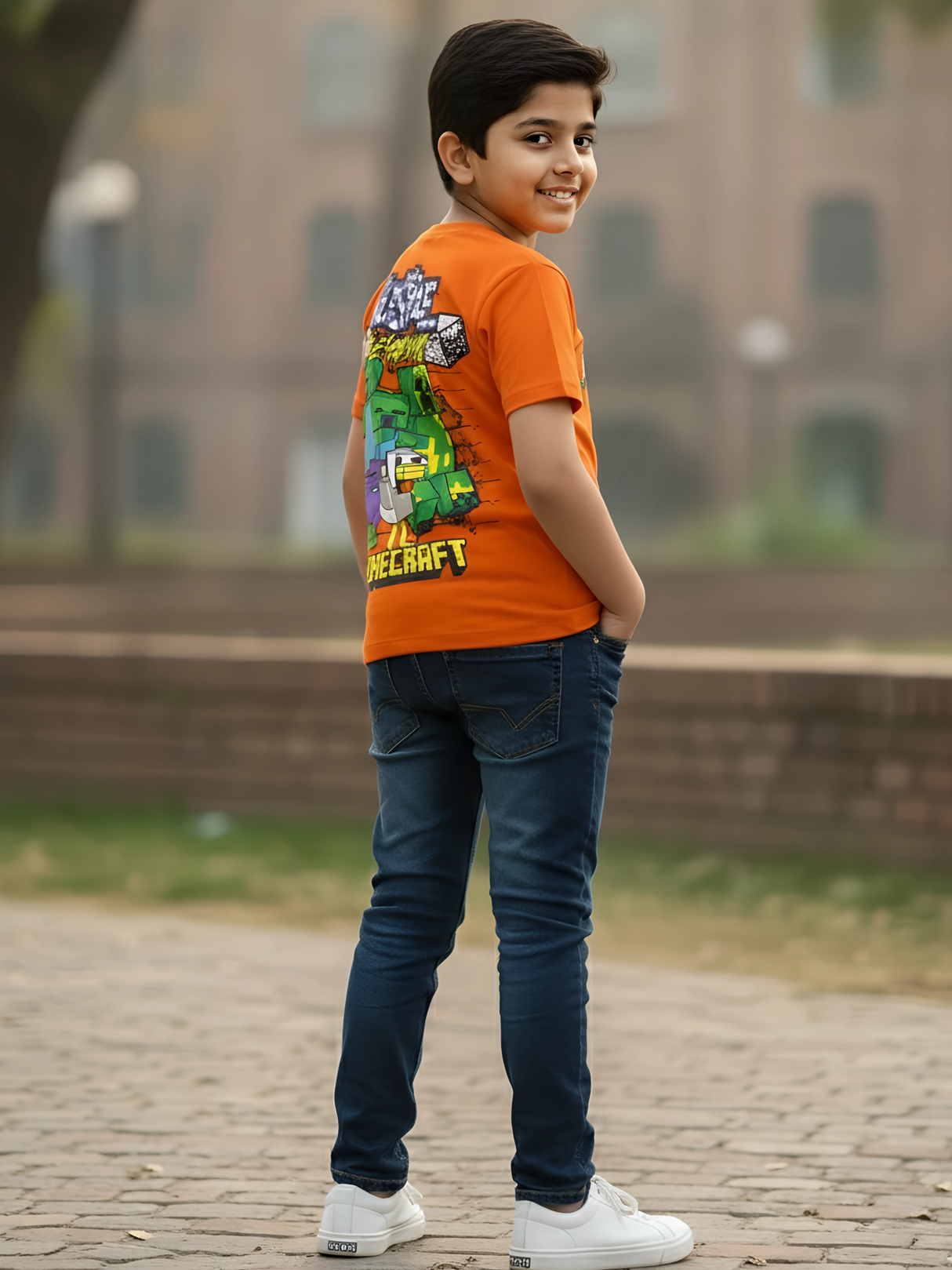 Minecraft Pixelated Logo Kids' Orange T-Shirt.