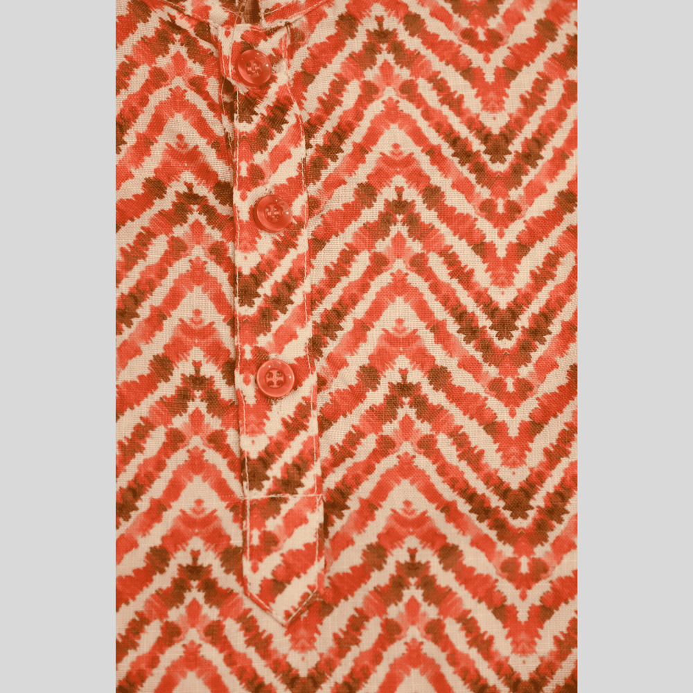 Boys Traditional Printed Chudidar Kurta Set - Red