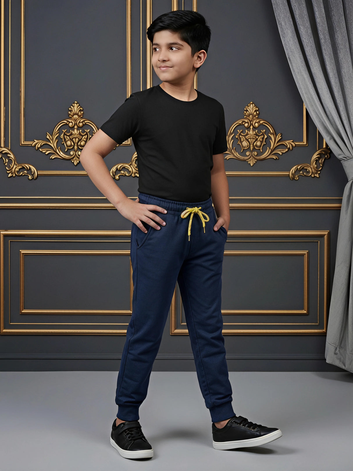 Boys' Navy Blue Comfort Fit Joggers with Contrast Drawstring
