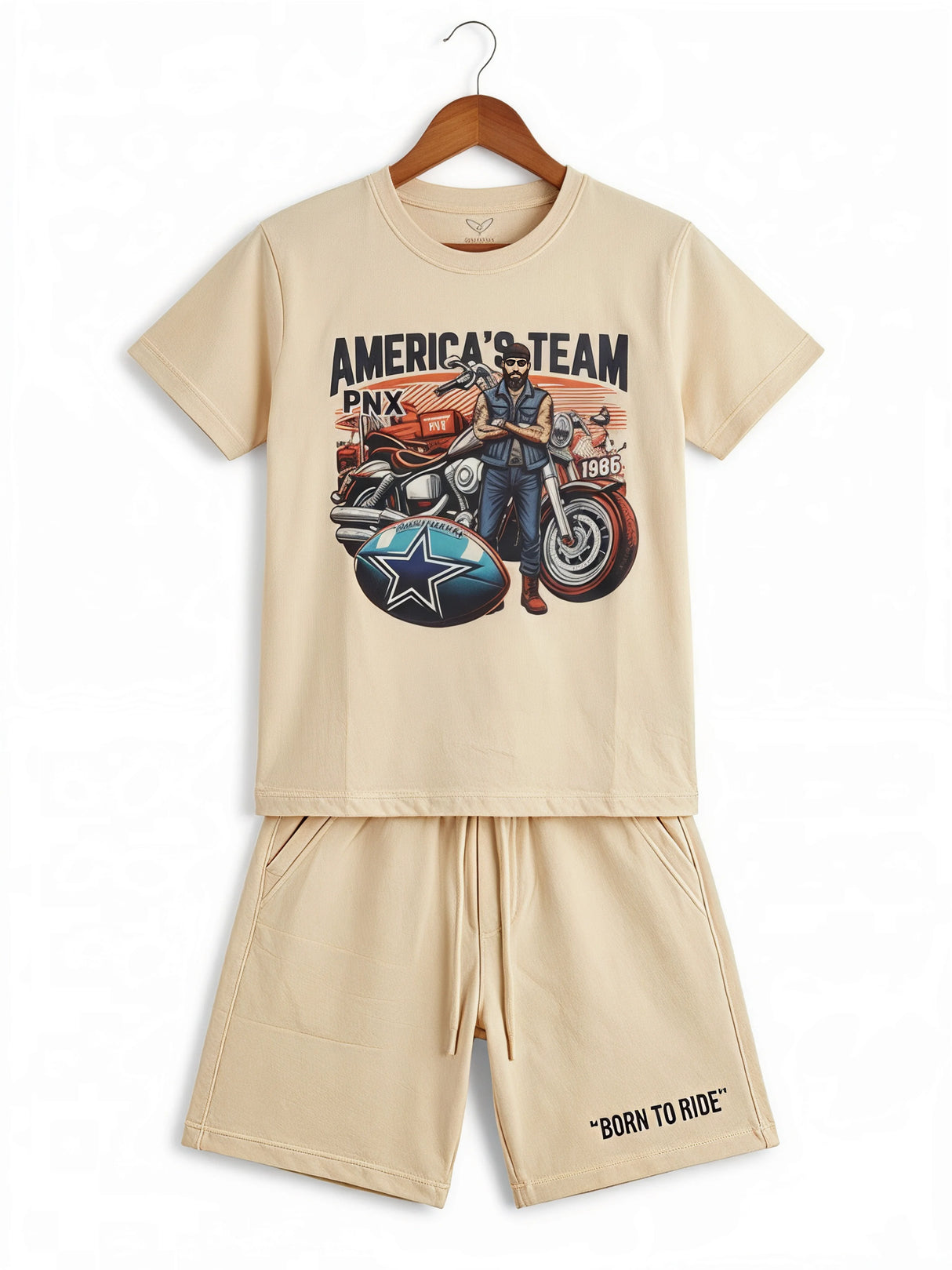 Boys Cream "America's Team" Printed T-Shirt & Shorts Co-ord Set