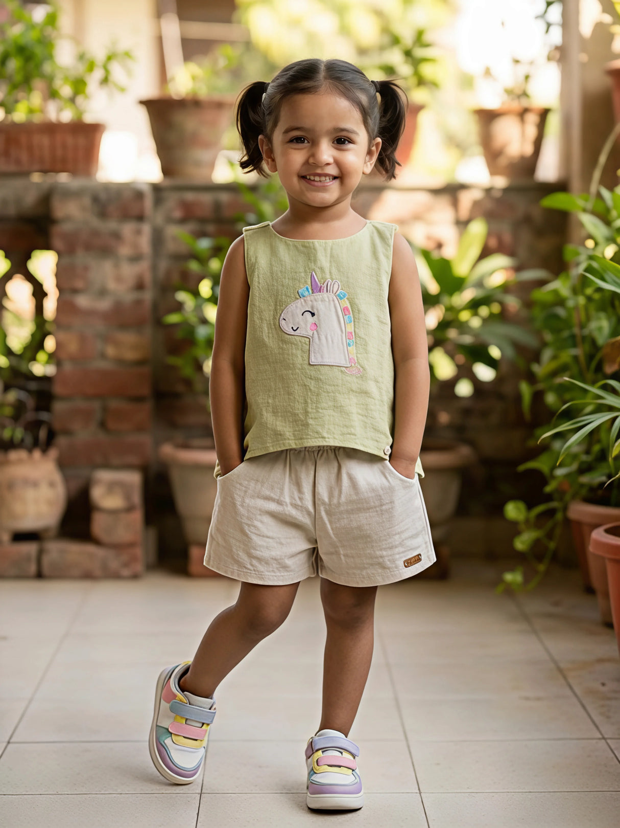 Playful Unicorn Embroidered Cotton Co-ord Set