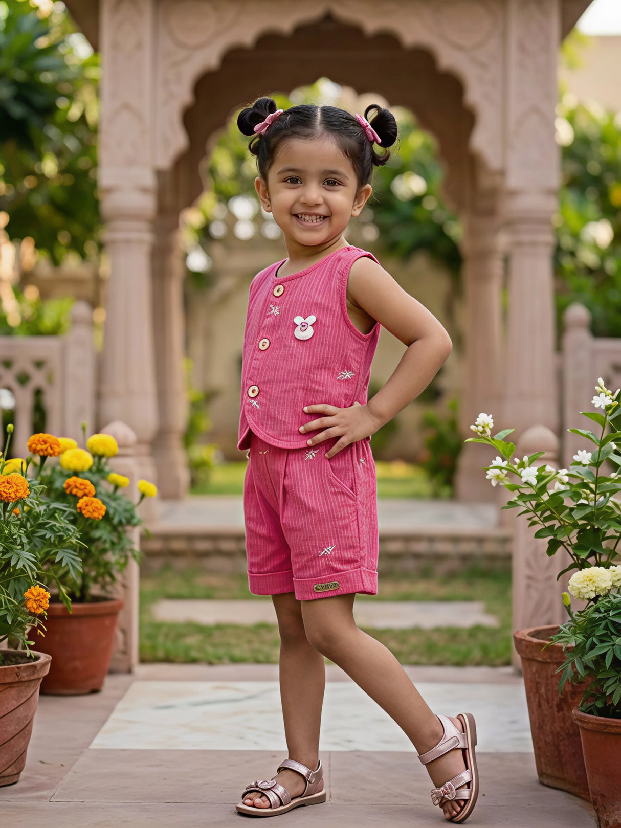 Girls' Fuchsia Pink Cotton Vest & Shorts Co-ord Set