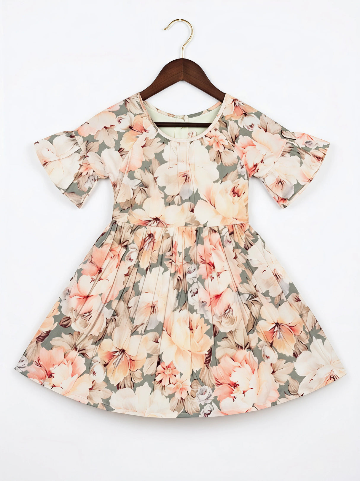 Peach Floral Print Girls Frock
