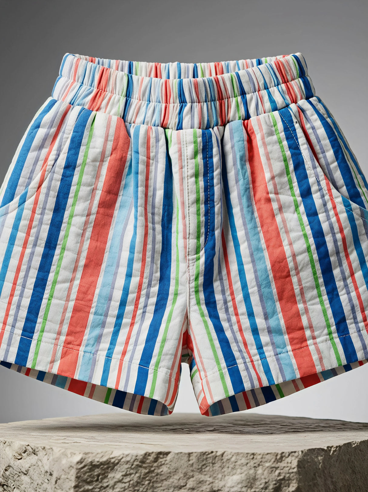 Girls' Orange Multi-Stripe Cotton Shorts
