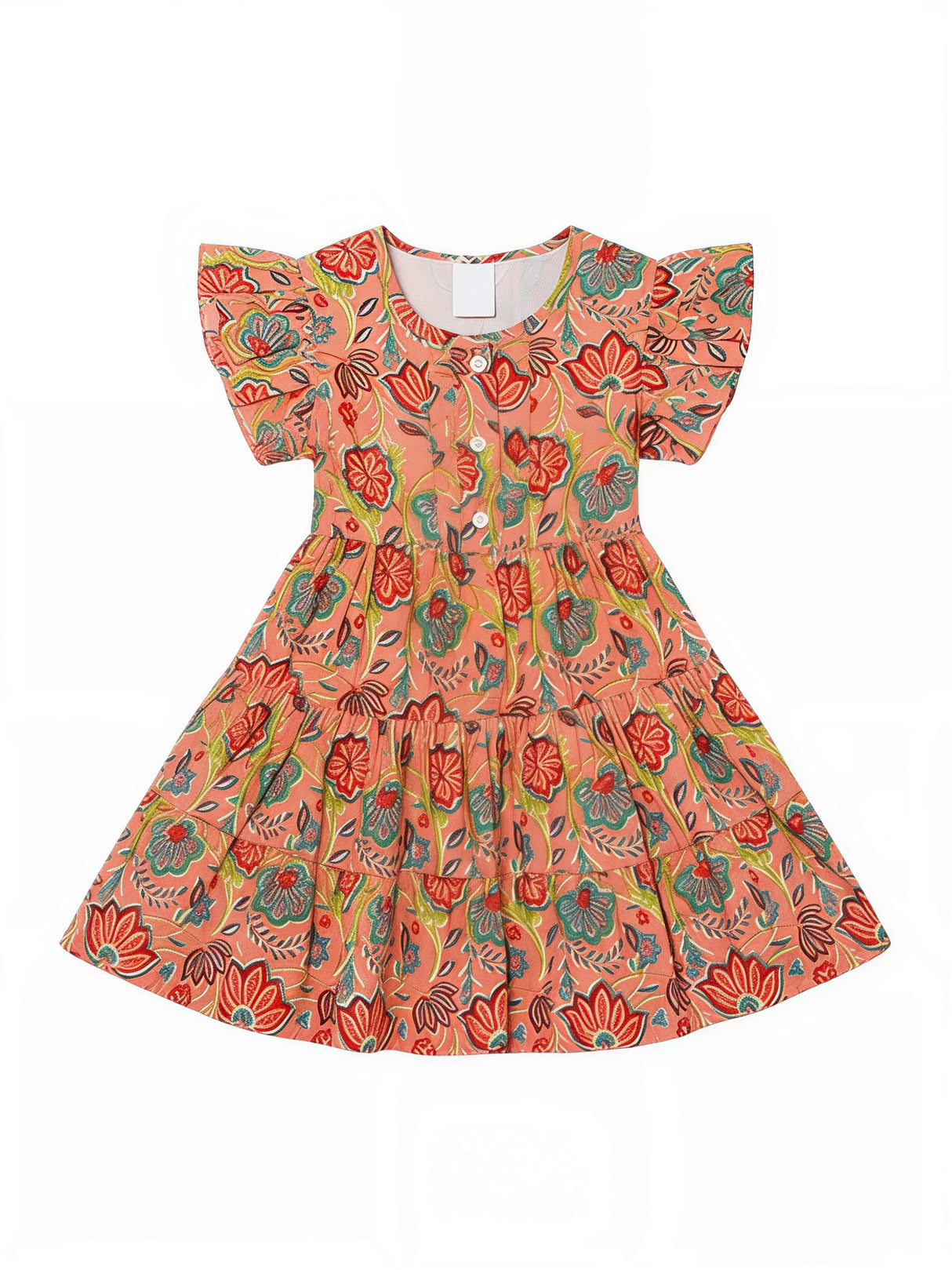 Vibrant Orange Floral Cotton Frock for Girls