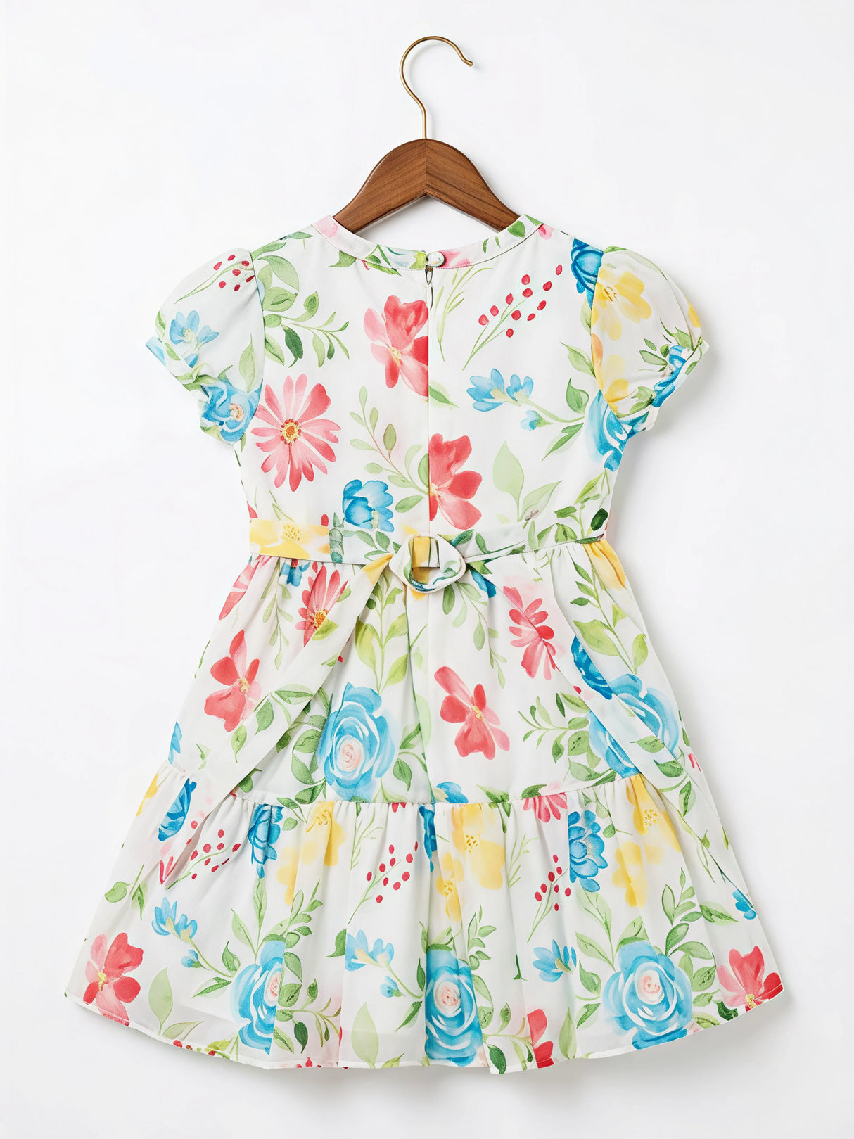 Girls Blue Floral Meadow Cotton Frock