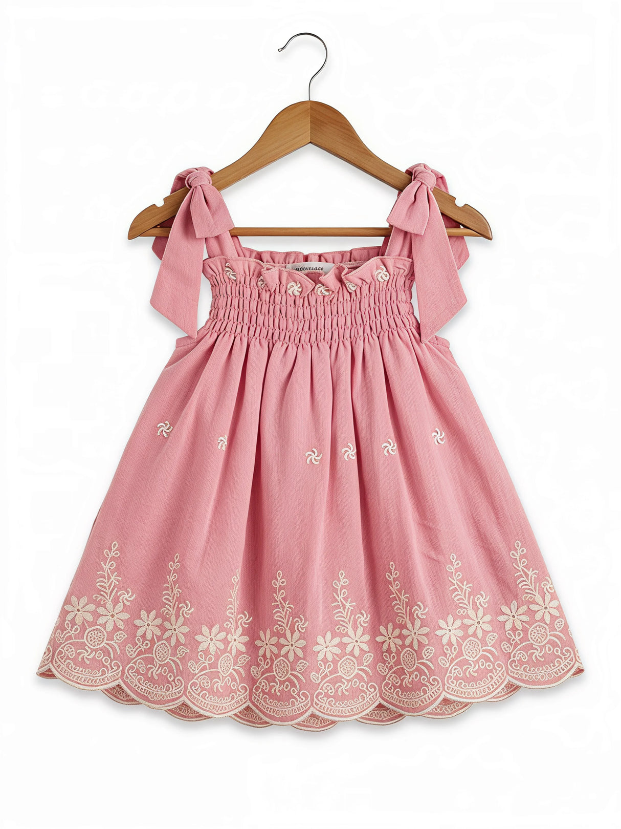 Peach Embroidered Cotton Frock