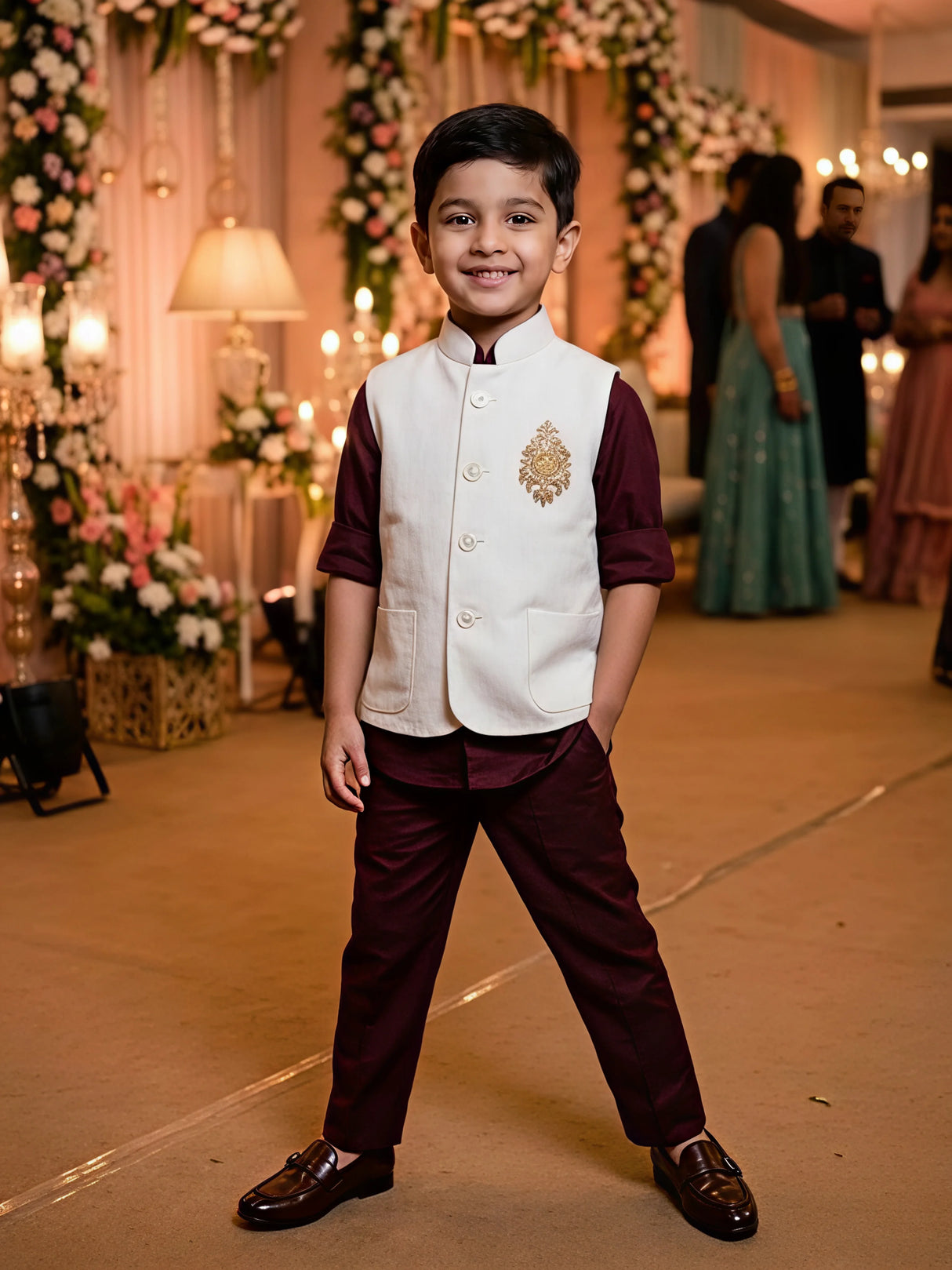 Boys Maroon Waistcoat & Shirt Set