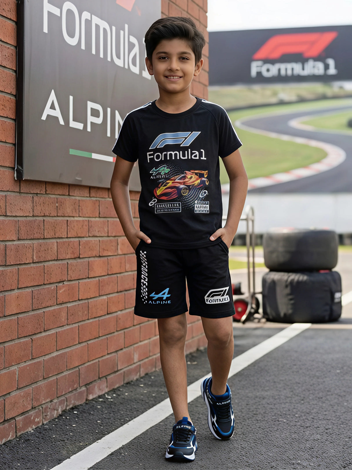 Boys Black Formula 1 Racing Graphic Coordinate Set