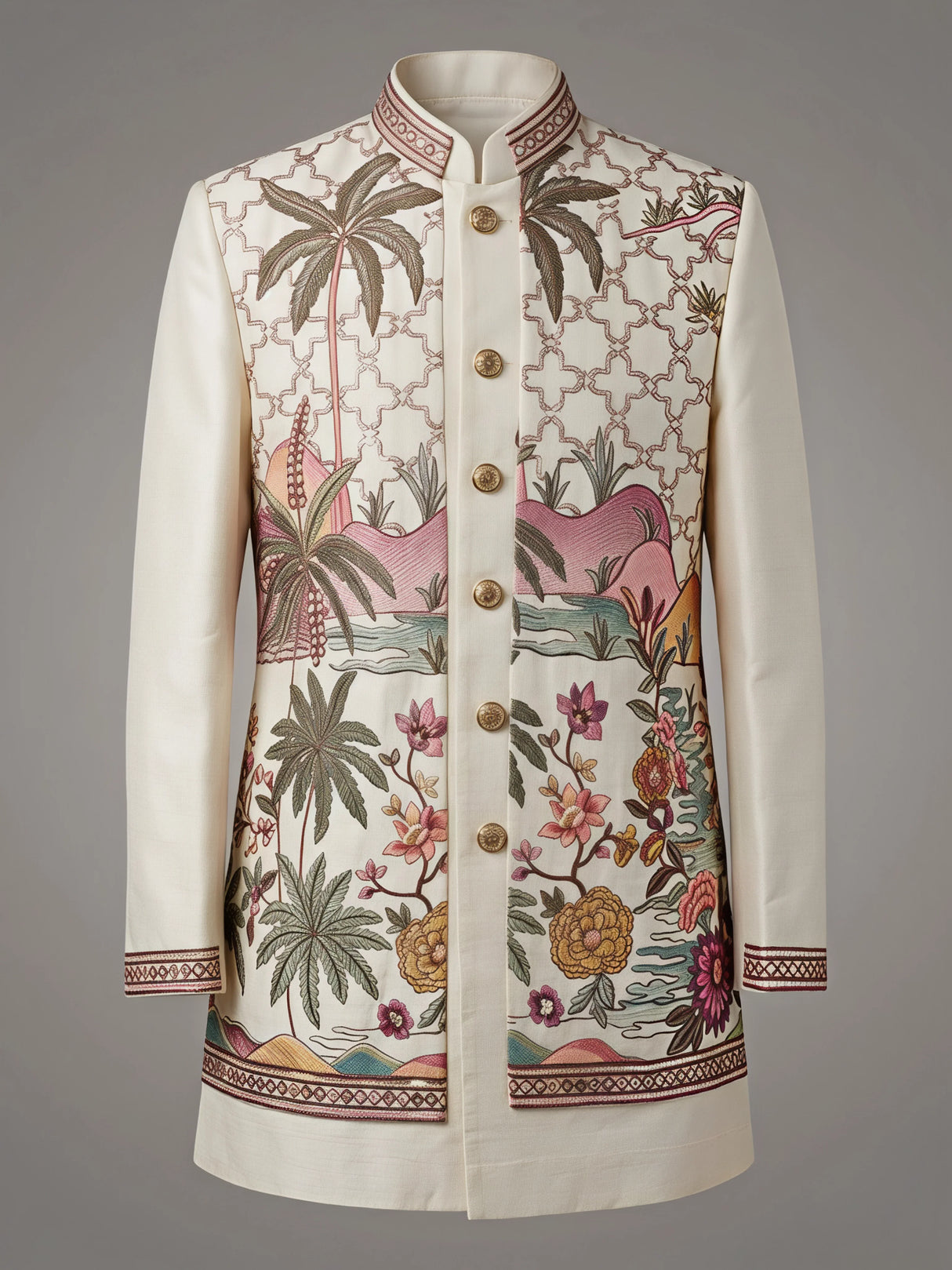 Boys Elegant Cream Embroidered Sherwani Set