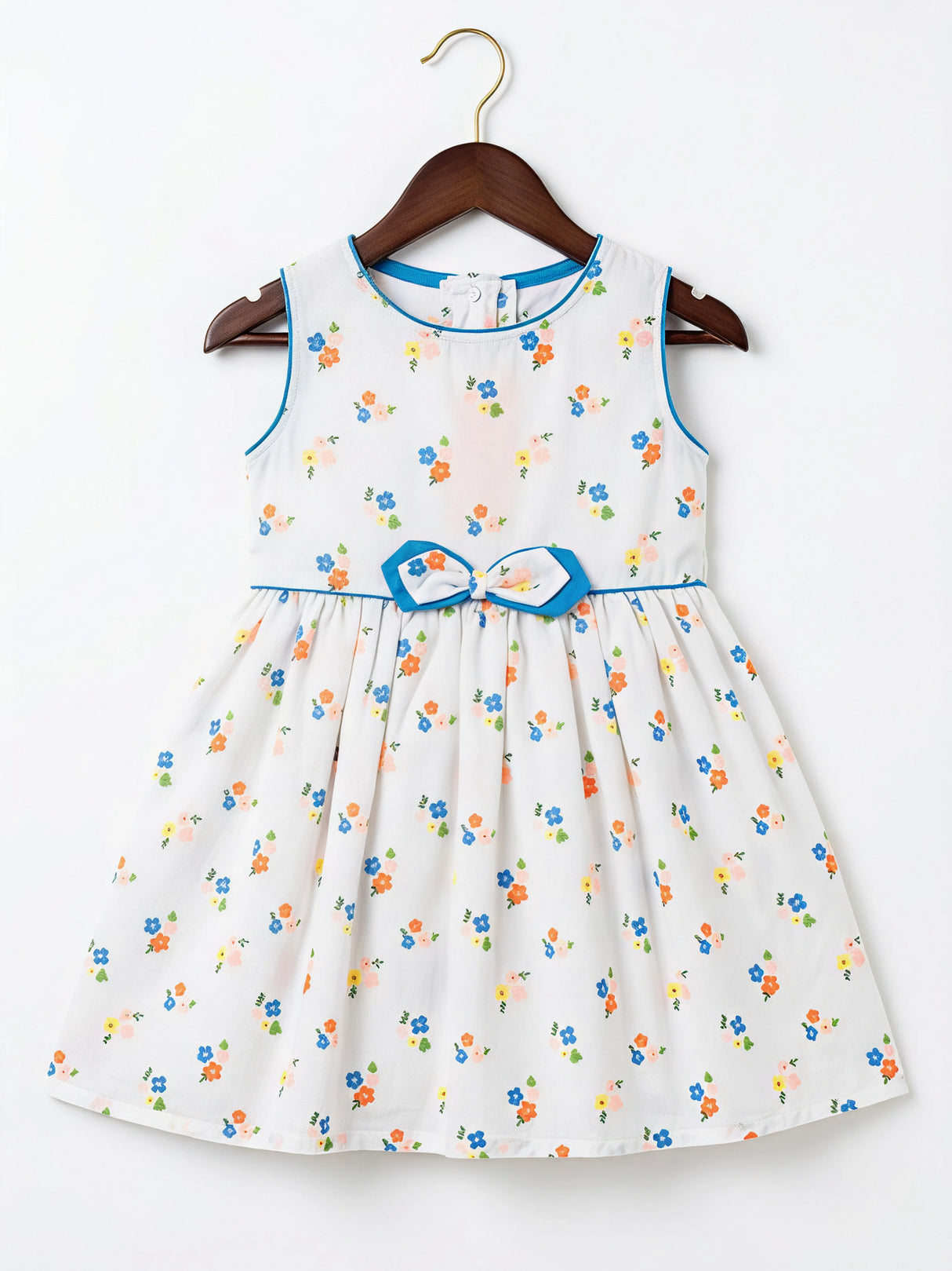 Girls Blue Floral Print Cotton Frock