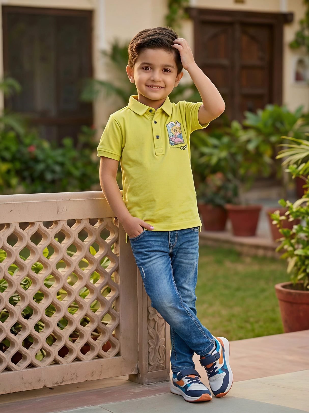 Boys Vibrant Lime Green Cotton Polo T-Shirt