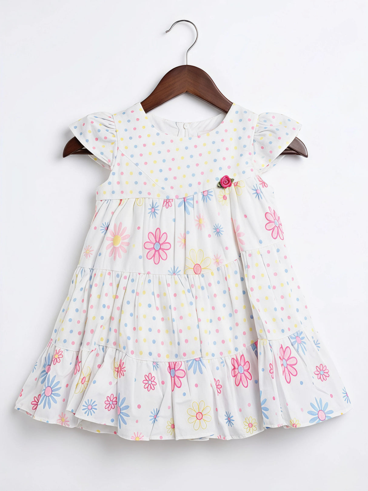 Toddler Girls White Floral Tiered Frock