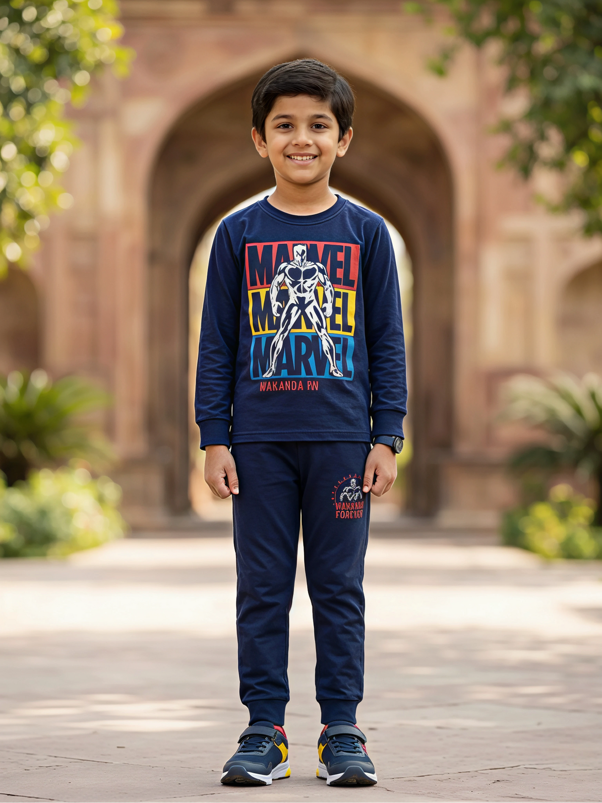 Kids' Marvel Black Panther Long Sleeve Pyjama Set - Navy Blue.