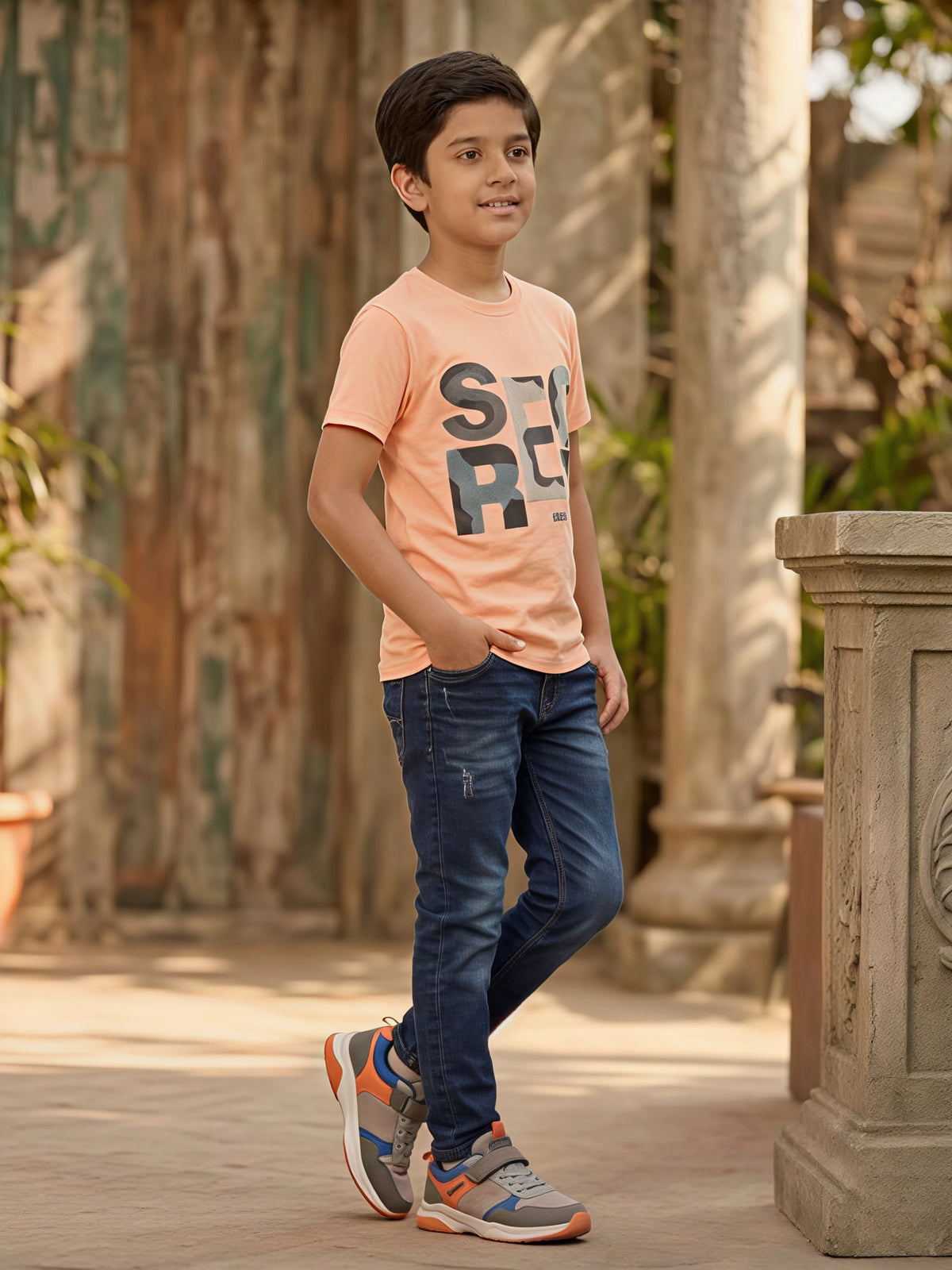 Boys Peach "SECRET" Camo Graphic T-Shirt