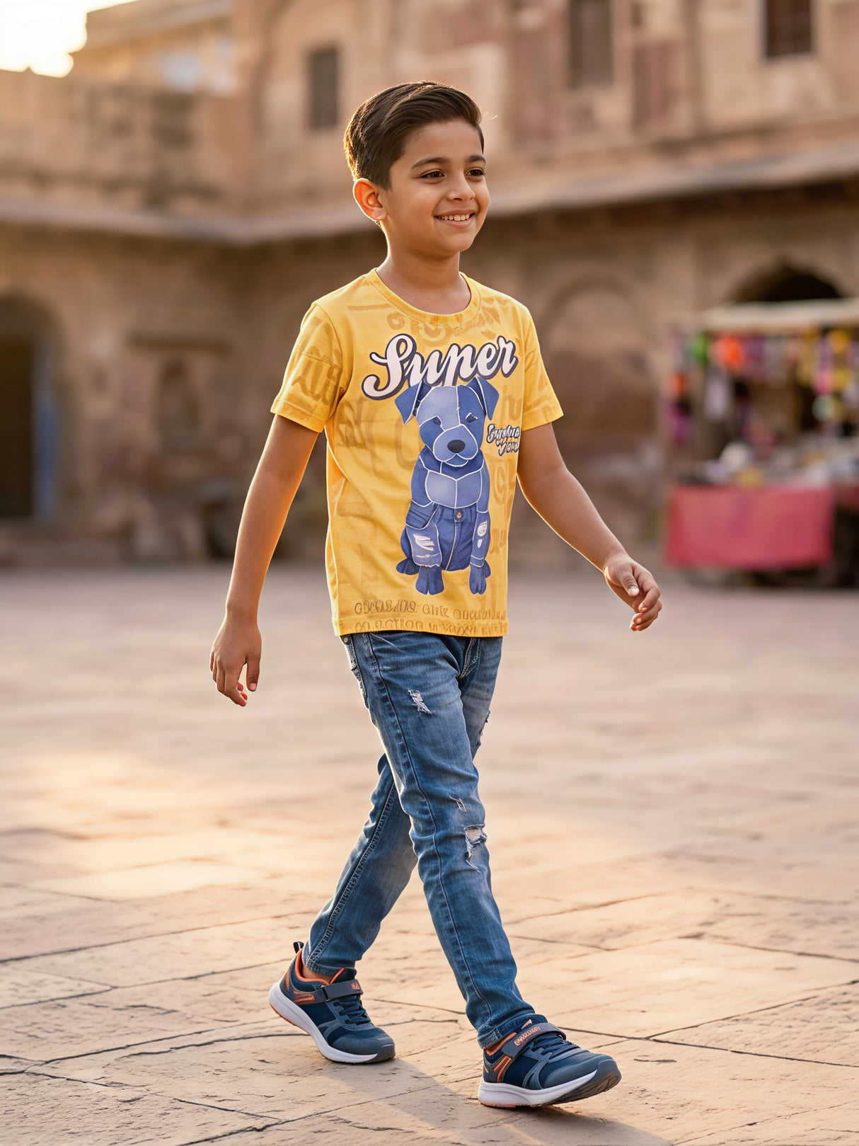 Boys Yellow Graphic Print Cotton T-Shirt