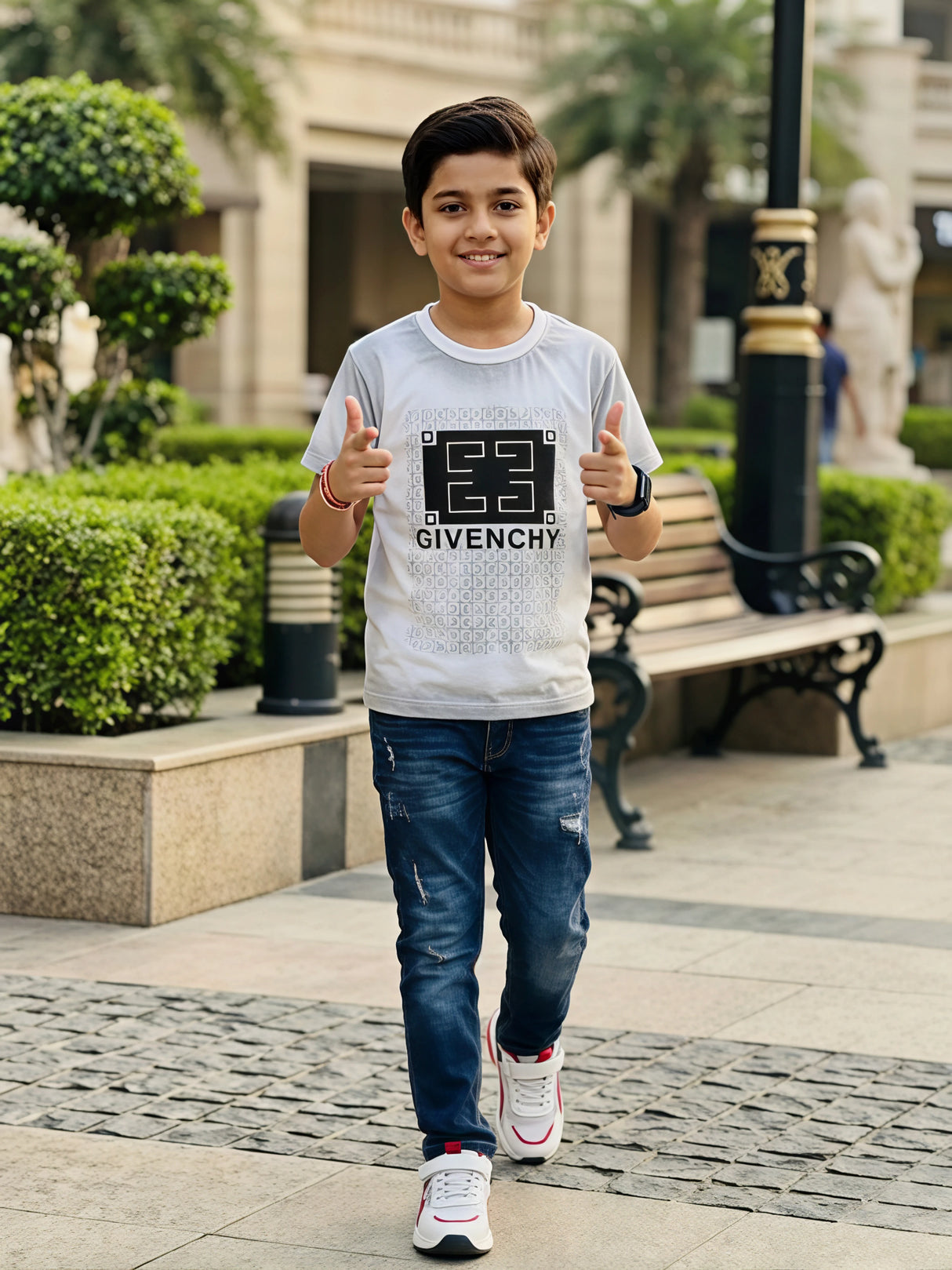 Boys Premium White Designer Print T-Shirt