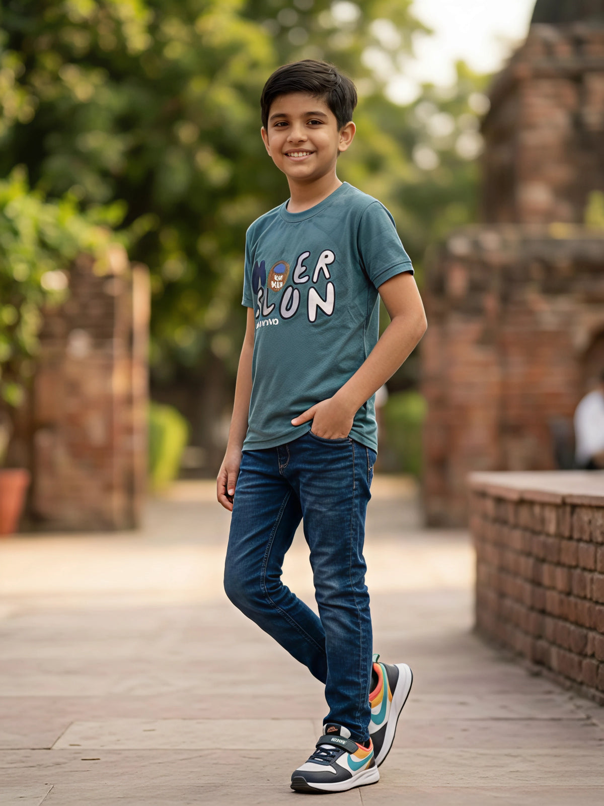 Boys Light Blue "The Adventures" Graphic Print T-Shirt
