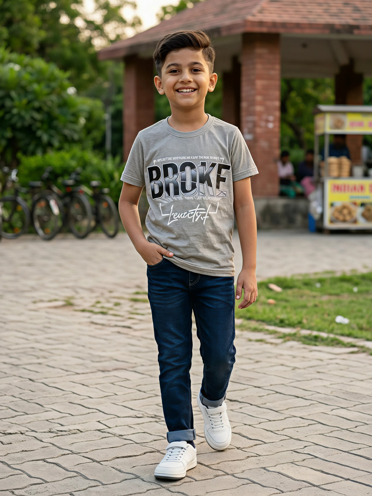 Boy's Stylish Grey Graphic Print Cotton T-Shirt
