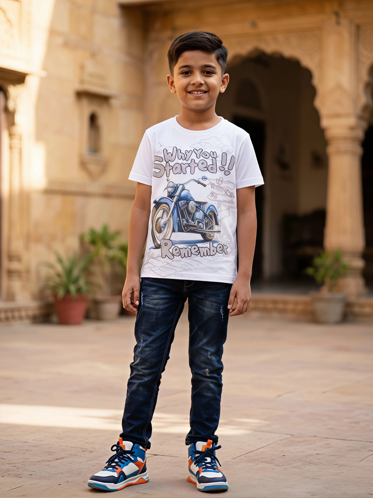 Boys' White "Remember Why You Started" Motorcycle Graphic T-Shirt